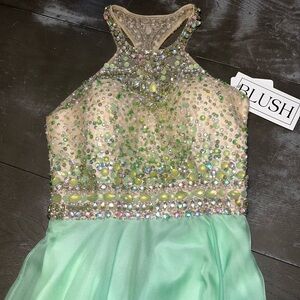 Blush Prom Formal Dress Hoco Honeydew Green Beaded 307 NWT 4